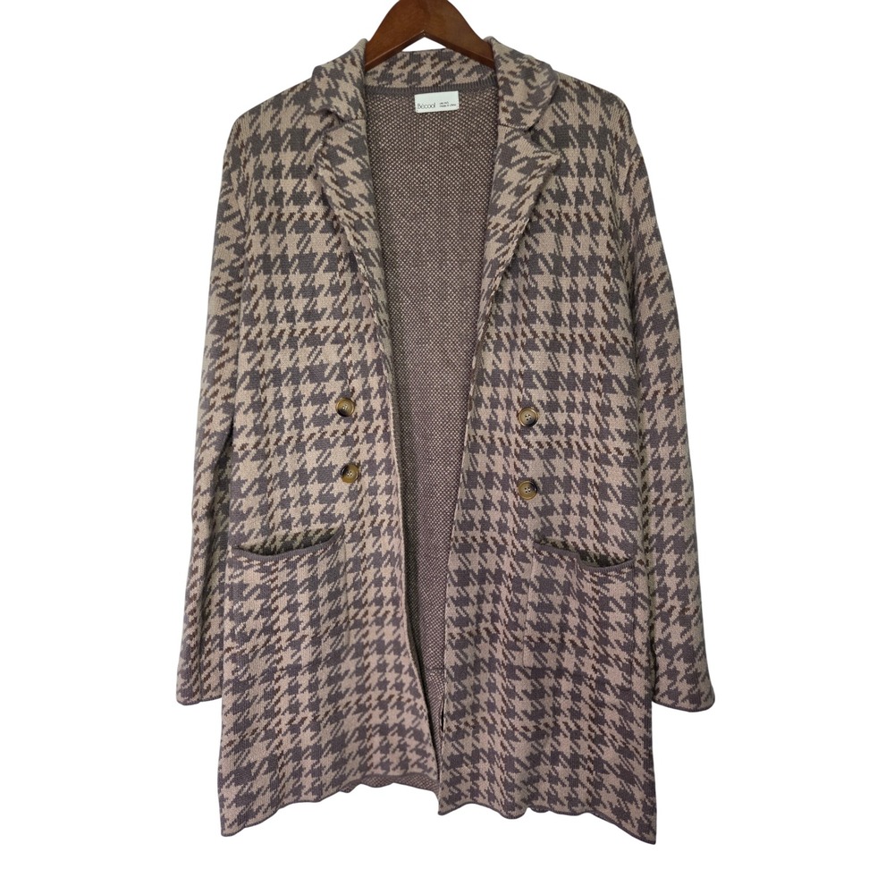 Bé cool Houndstooth Long Sleeve Open Front Cardigan Blazer Knit size ML‎